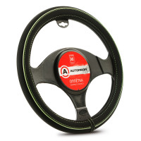 Оплетка руля "AUTOPROFI", материал синтетический нубук, разм. М - (AP-2020 BK/GREEN (M))