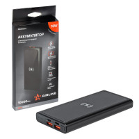 Аккумулятор внешний с беспроводной зарядкой 10000мАч: QI 10W, 2xUSB 3A, Type-C 5V/9V/12V
