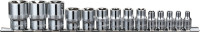 910614 Набор головок торцевых 1/4", 3/8", 1/2"DR на держателе, внешний TORX®, E4-E24, 14 предметов Ombra