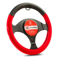 Оплётка руля "AUTOPROFI", материал софттач, разм. М - (AP-2022 BK/RD (M))