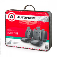 Авточехлы COMFORT, анатом. поддержка, велюр, 11 предм., карман, 6 молний, чёрн./т.серый, разм. М, ,,