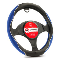 Оплётка руля "AUTOPROFI", материал софттач, разм. М - (AP-2021 BK/BL (M))